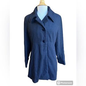 Apt. 9 Wool Black Peacoat Size Large Winter Coat Trench Button Fitted Collared